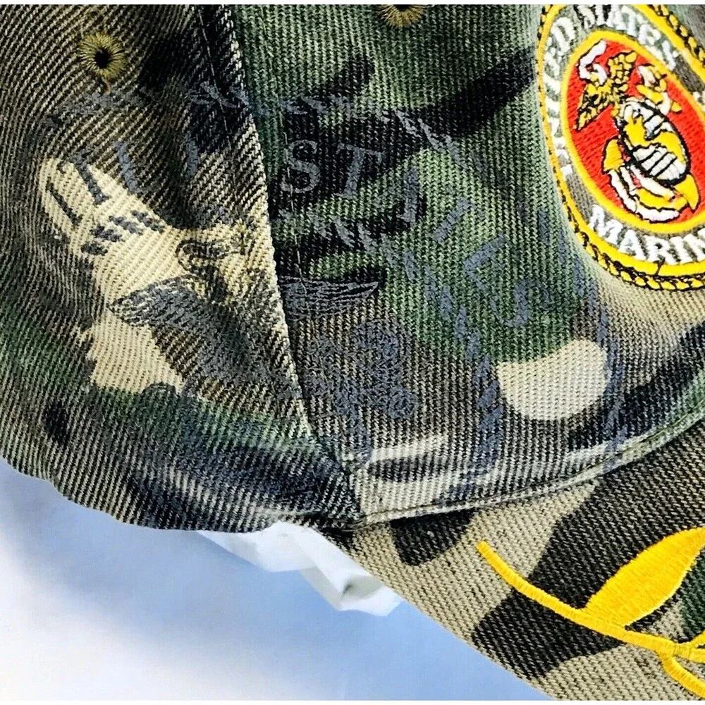USMC Marine Corp Cap Vintage Camouflage RARE Officer Leaf StrapBack Vietnam Cotn